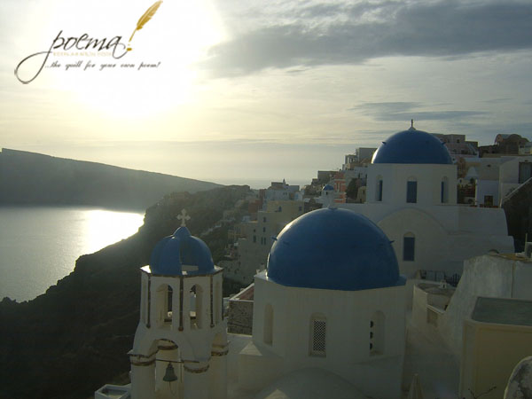 Blue and white houses blue domes stone footpaths kamares everywhere