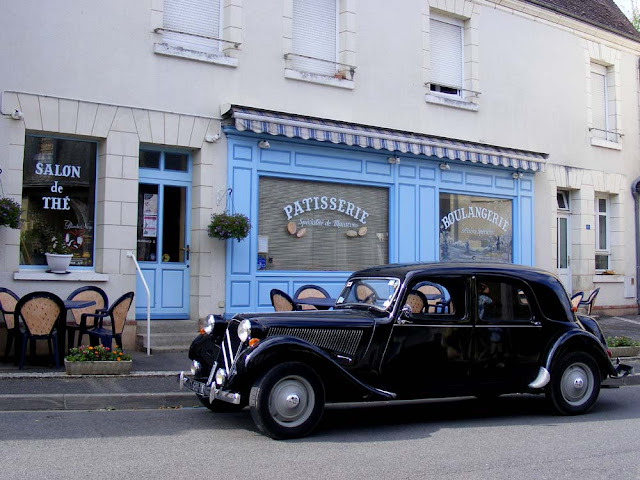 Citroen Traction Avant outside a bakery, Indre et Loire. France. Photo by Loire Valley Time Travel.