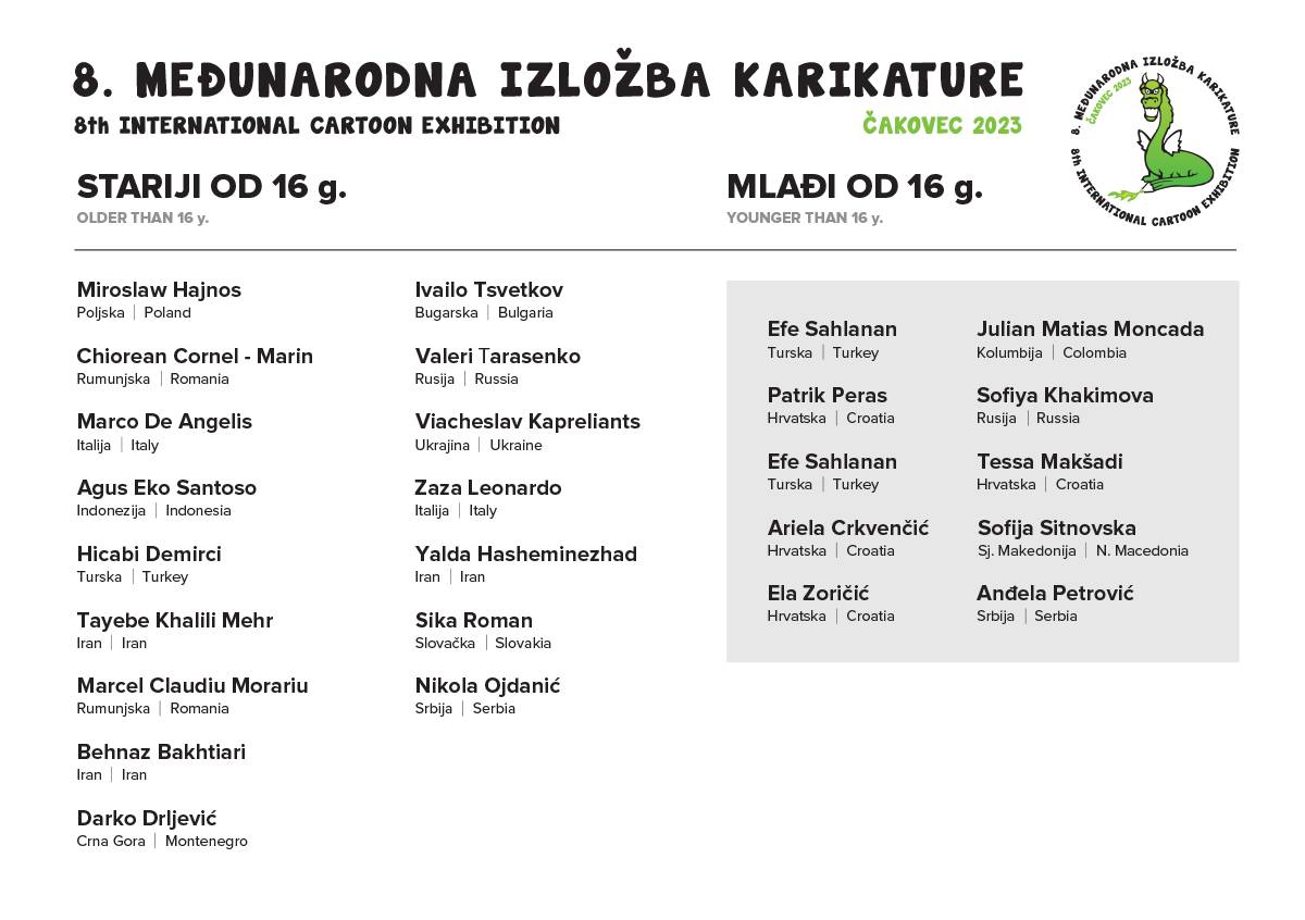 Finalists of the 8th International Cartoon Exhibition, Čakovec 2023