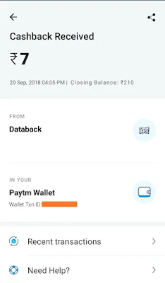 Databack app paytm proof image