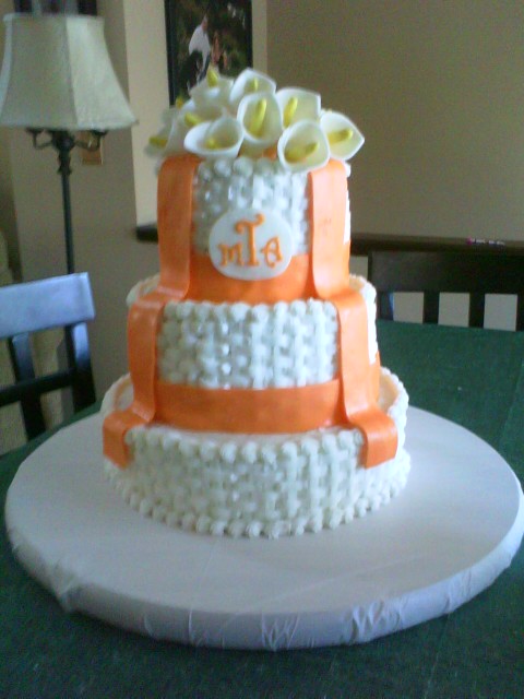 Calla Lily Wedding Cake Buttercream cake done in basketweave pattern with 