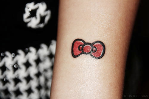 Hello Kitty Bow Tattoo On hip with Jeans Shorts pic HelloKitty