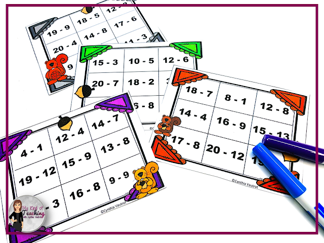 Tic tac toe board with math problems. Students can use dry erase markers to cover the squares