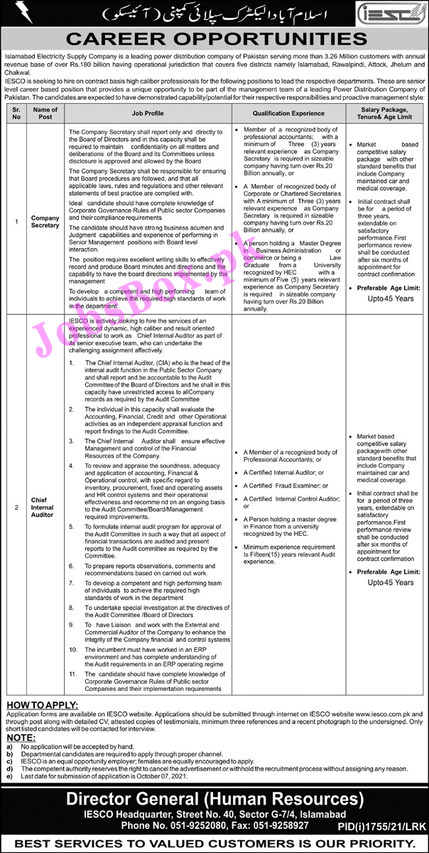 Islamabad Electric Supply Company IESCO Jobs 2021 – Apply Online