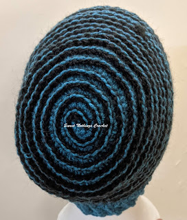 Sweet Nothings Crochet free crochet pattern blog, free crochet pattern for a spiral beanie, photo of the back view of the spiral beanie