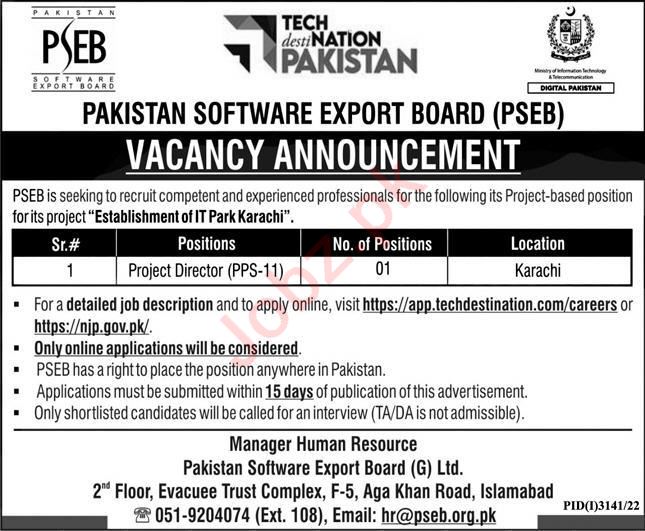 Latest Pakistan Software Export Board PSEB Admin Clerical Posts Karachi 2022