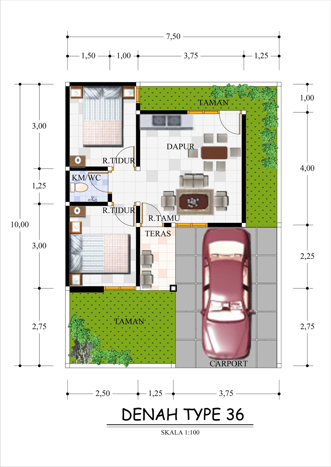 GAMBAR DENAH RUMAH TYPE 36 UKURANNYA Freewaremini