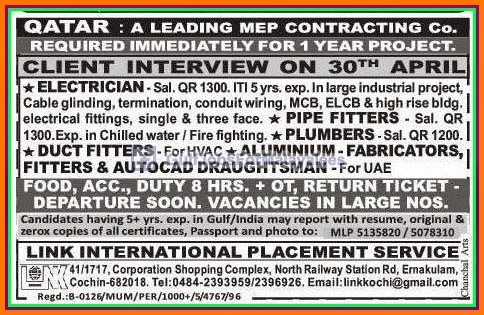 Qatar Leading MEP Contracting co Job Opportunities