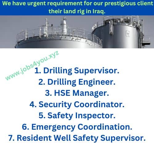 We have urgent requirement for our prestigious client their land rig in Iraq.