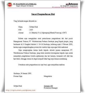 Contoh Surat Resign Bahasa Inggeris - Contoh 36