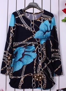 Fashion Chain Flower Printed Elder’s Blouse Blue