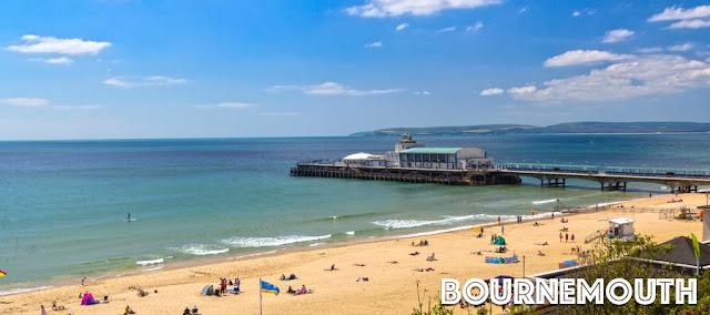 Bournemouth's sandy beach on a beautiful day