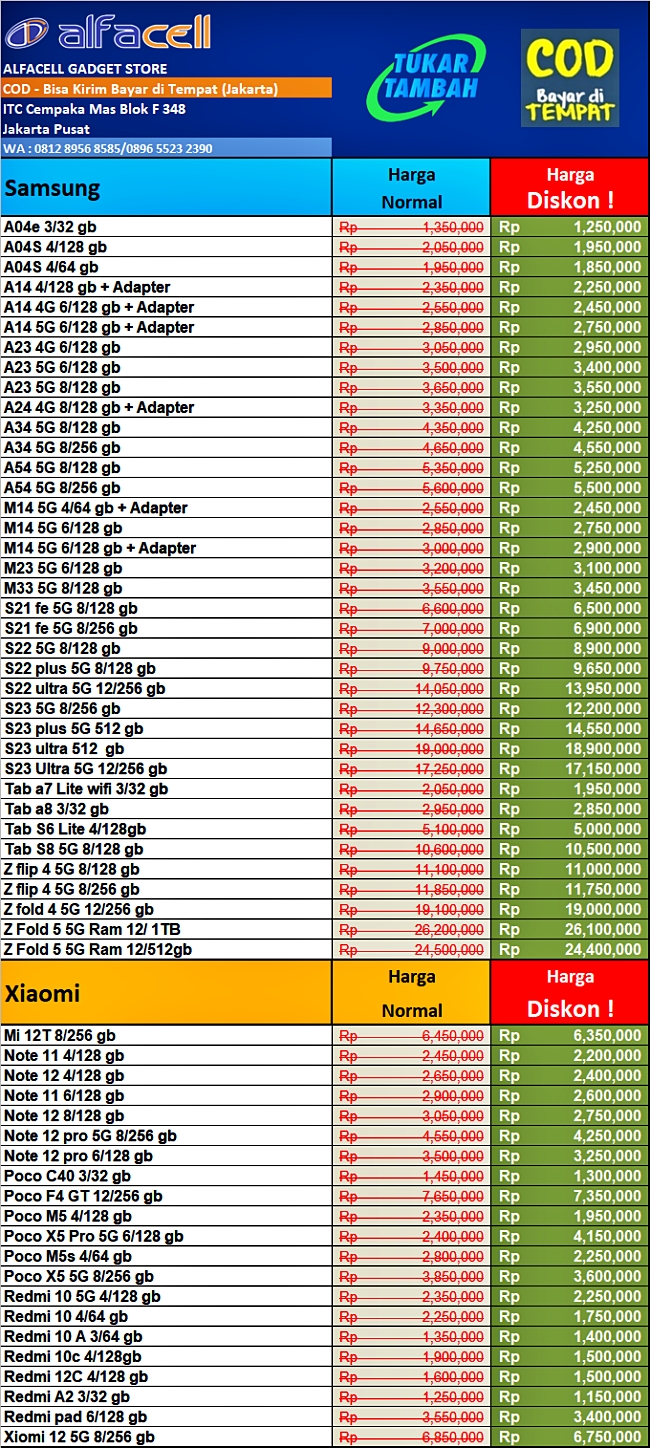 Harga Samsung Xiaomi Murah Juli 2023 ITC Cempaka Mas Jakarta Bisa COD