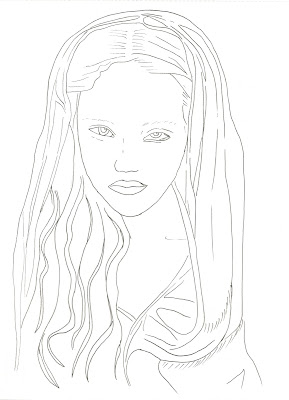 Linha do desenho da mulher ruiva