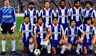 F. C. PORTO - Oporto, Portugal - Temporada 1986-87 - Mlynarzzyck, Eduardo Luis, Jaime Magalhaes, Celso, Lima Pereira y Joao Pinto; André, Gomes, Quim, Madjer y Futre - F. C. OPORTO 2 (Futre y André), DYNAMO DE KIEV 1 (Yakovenko) - 08/04/1987 - Copa de Europa, semifinal, partido de ida - Oporto (Portugal), estadio do Dragao