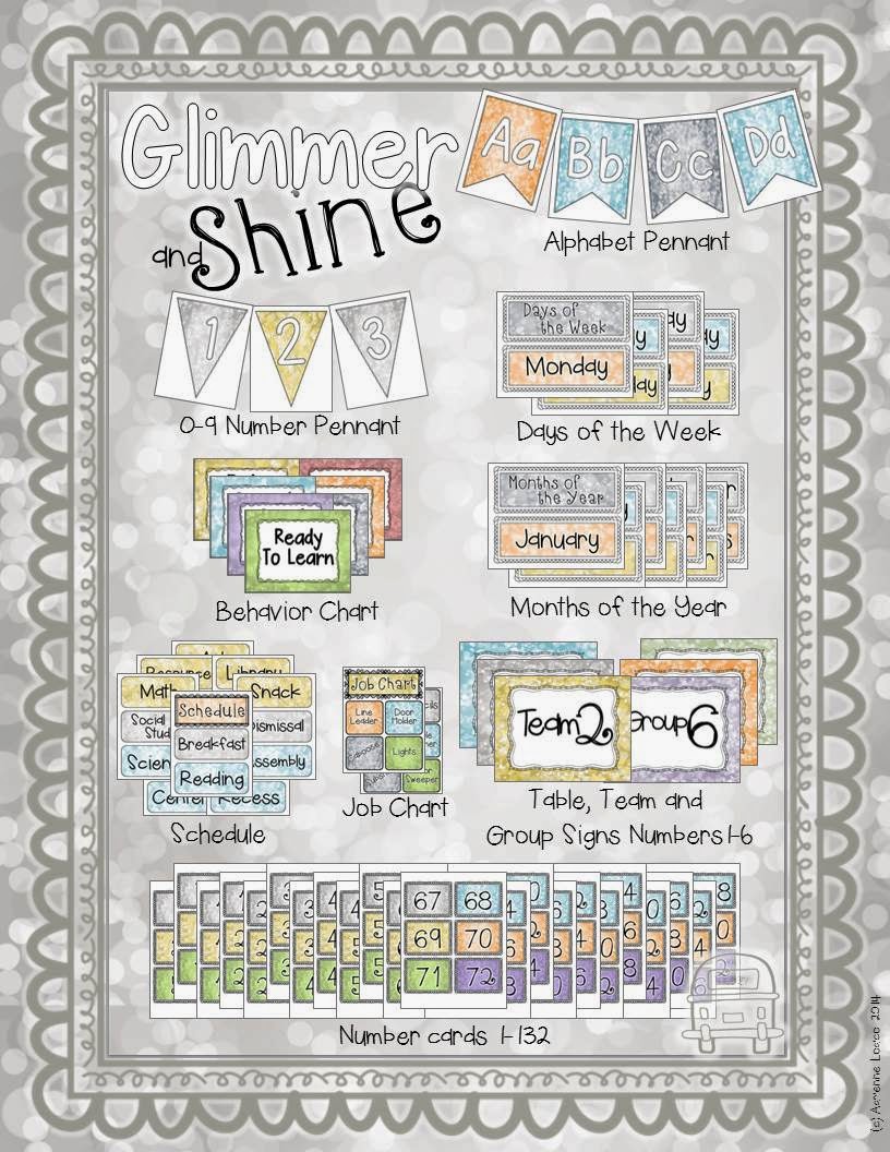 http://www.teacherspayteachers.com/Product/Glimmer-and-Shine-Classroom-Decor-Set-Relaxed-and-pretty-class-theme-1352584