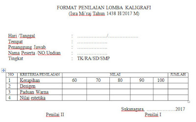 Contoh Format Penilaian Lomba Kaligrafi