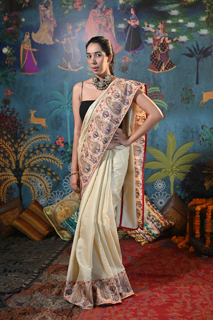Pure Tussar saree - rich hand embroidery with a single thread