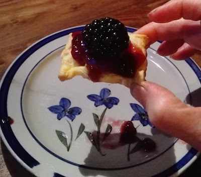 Toast uit de oven met brie en bramen.