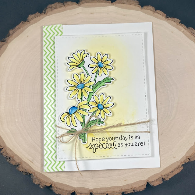 Debbie's floral card features Dainty Daisies and Basic Frames by Newton's Nook Designs; #inkypaws, #newtonsnook, #daisiescards, #floralcards, #cardmaking, #cardchallenge
