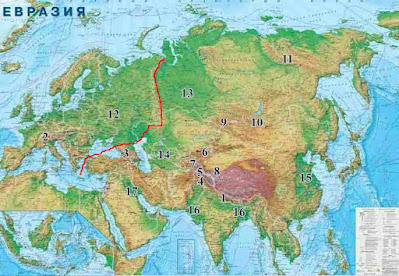 Горы и равнины Евразии, карта