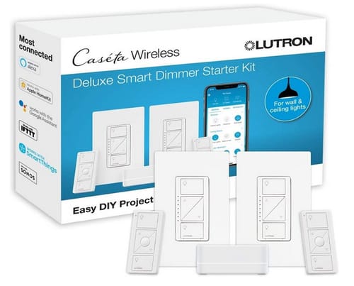 Lutron Caseta Deluxe Smart Dimmer Switch Kit Works with Alexa