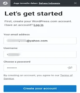 Buat account wordpress baru