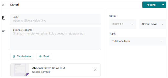 Cara Membuat Absen di Google Classroom - 2I