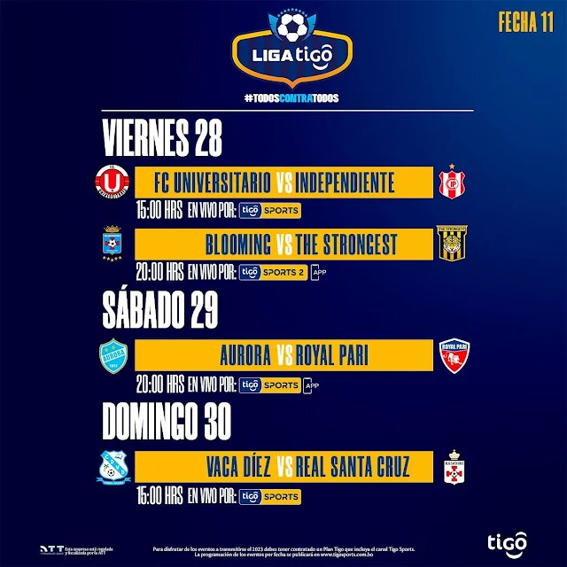 Programación Tigo Sports Fecha 11 del Torneo 2023