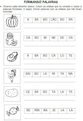 Colorindo sílabas para formar o nome dos desenhos BA-BE-BI-BO-BU png