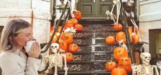 Seasonal Allergies: Dupixent The woman senses a stairway with orange pumpkins