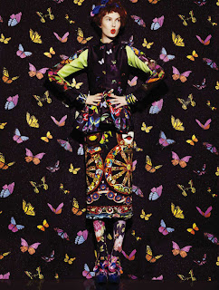 prints on prints, butterflies wallpaper, graphic prints fashion, butterfly dress