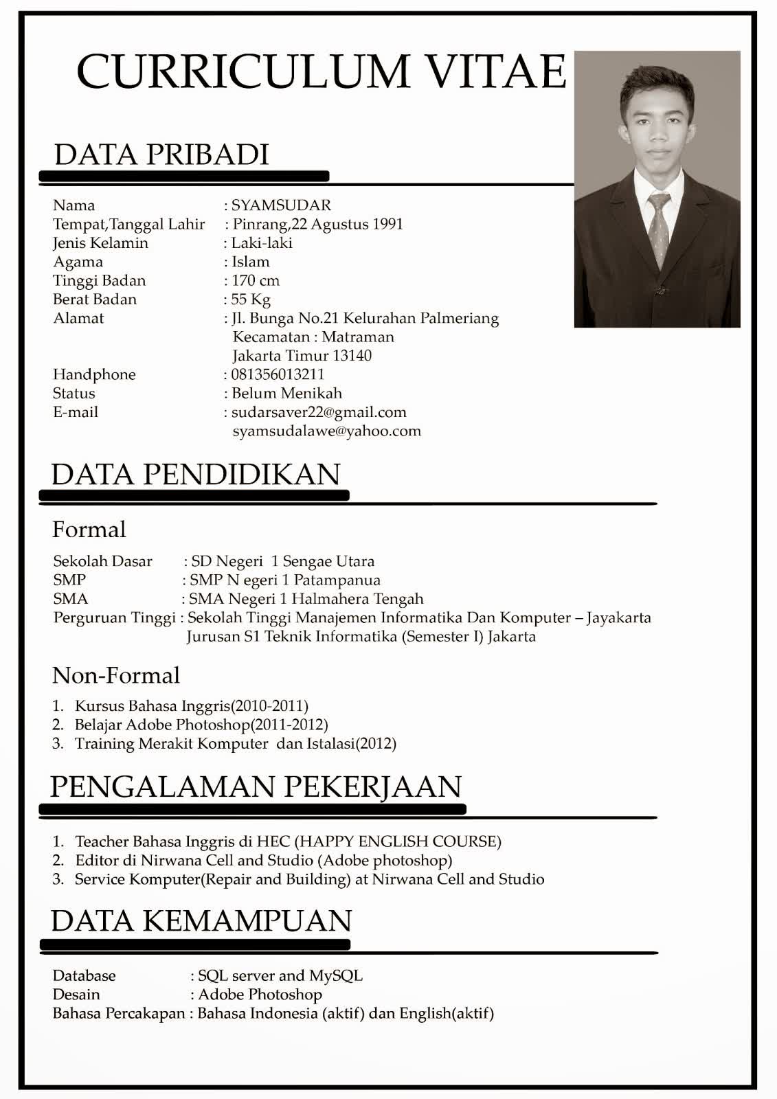 contoh singkat curriculum vitae bahasa indonesia - Info Terbaru