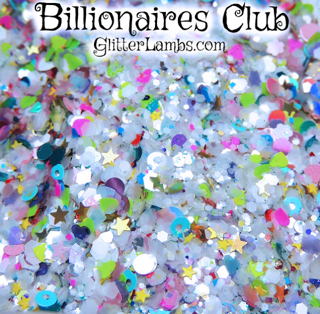 Our Billionaires Club loose glitter mix is LOADED! It has SO MANY GLITTERS IN THIS!!!!!!! If you love glitter in all shapes and sizes then glitter mix is JUST FOR YOU!!!!!!  What's in this mix: Mix of Neon Hex Different sizes Holographic Red, Blue, Green Hex Mix Red and White Hex Mix Iridescent Hex  Gold and Silver Hex Mix Yellow Hex  Light Pink Hex  Neon Pink Hearts White Hearts Gold Holographic Dots Violet Holographic Dots  Turquoise Holographic Dots Red Dots Blue Dots White Hex Light Pink Hearts Purple Hearts Light Pink Stars Pink Daisies Light Blue Hearts Pink Holographic Dots  Lavender Daisies Blue Circles White Circles Pink Hex Mix Turquoise Shreds Gold Holographic Stars Lime Green Hearts Mini Blue Stars Gold Holographic Stars Lime Green Micro Glitter Emerald Green Micro Glitter Silver Dots Silver Holographic Hex Red Micro Holographic Hex Pink Micro Holographic Hex Blue Micro Holographic Hex Green Micro Holographic Hex Neon Red Micro Hex Neon Blue Micro Hex Neon Green Micro Hex Tiny Pink Squares Tiny Blue Squares Tiny Rainbow Flakies