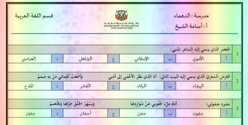 مراجعة لغة عربية للصف الثانى عشر الفصل الأول - موقع التعليم فى الإمارات