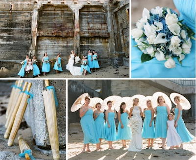 The blue and wood tones color scheme of Erin and George 39s wedding