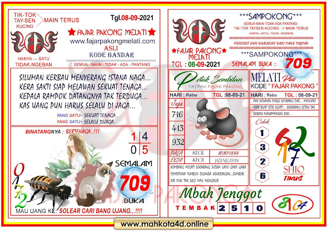 Syair Prediksi Fajar Pakong Melati Rabu, 08 - September - 2021