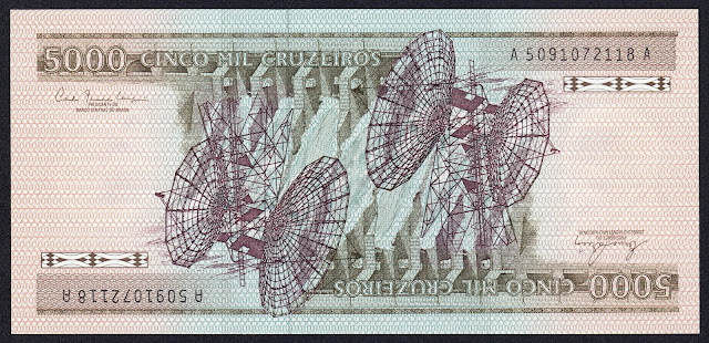 Brazil money currency 5000 Cruzeiros banknote 1982