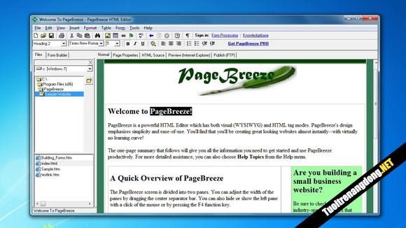 PageBreeze 580 100 Top 10 phần mềm thiết kế Web miễn phí tốt nhất