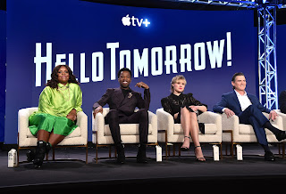 Haneefah Wood, Dewshane Williams, Alison Pill and Billy Crudup, Executive Producer, from “Hello Tomorrow!” speak at the Apple TV+ 2023 Winter TCA Tour at The Langham Huntington Pasadena.