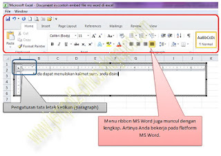 Embed MS Word pada MS Excel 2010