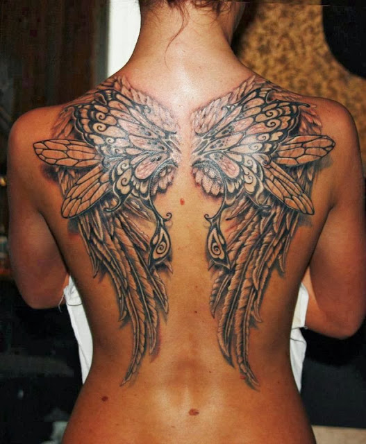 3D angel tattoo on the full back body 