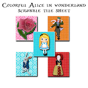 This digital collage sheet features 20 colorful backgrounds and cute Alice . (colorful alice scrabble cover)
