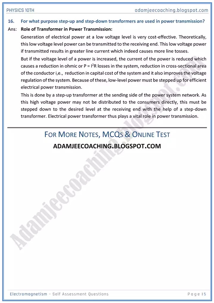 electromagnetism-self-assessment-questions-physics-10th