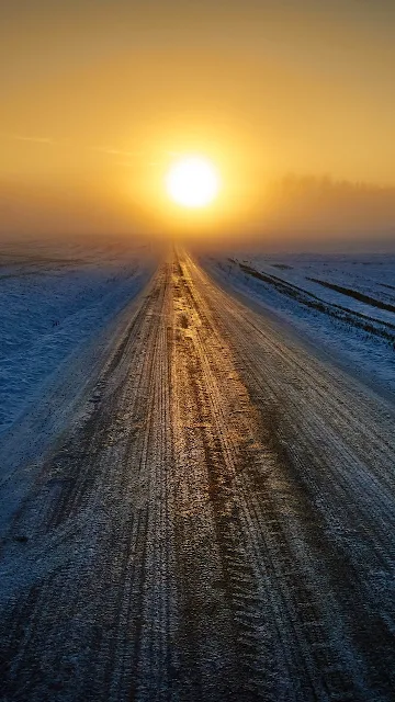 Amanhecer Estrada com Neve