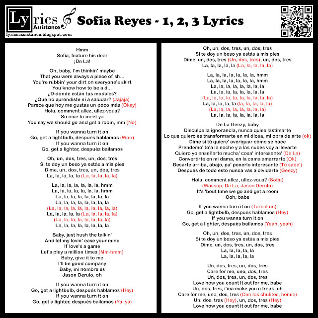 Sofia Reyes - 1, 2, 3 Lyrics | lyricsassistance.blogspot.com