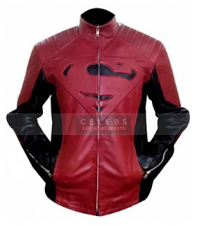 SUPERMAN RED AND BLACK LEATHER JACKET