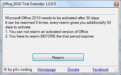 Office 2010 trial extender