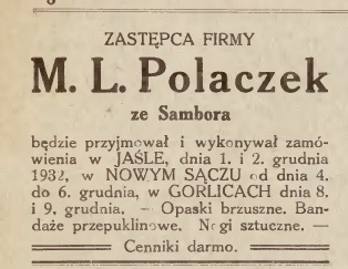 Jasło Gorlice sztuczne nogi 1932