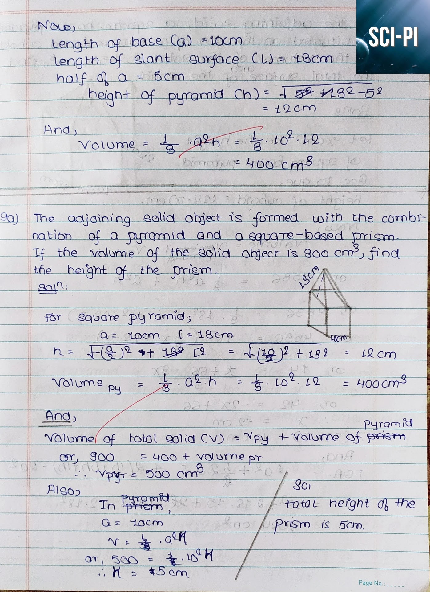 Exercise 7.2 Surface Area and Volume of Pyramids Class 10 Solutions | vedanta Excel in Mathematics